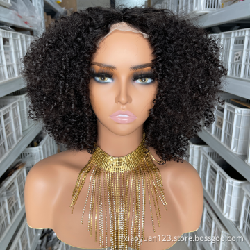 Mayqueen Hair Vendor Wholesale  4*4 T Part Lace Afro Curl Short Wig 100% Virgin Human Hair Lace Front Wigs For Black Women